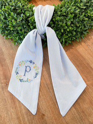 Blue Seersucker Wreath Wrap | Custom Embroidered | Spring, Easter, Bridal Shower Decor | Door Decor