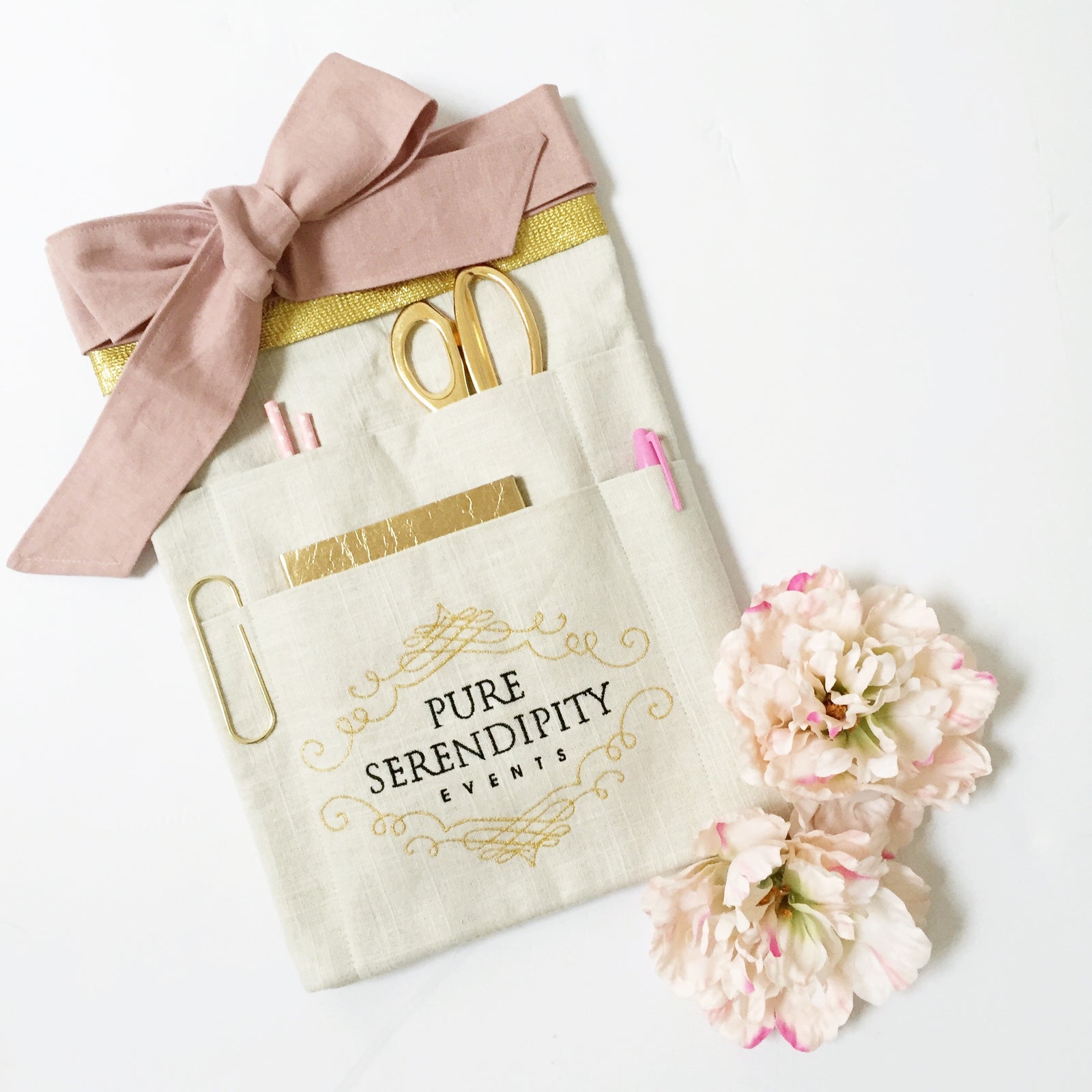 Custom Apron with Fabric Ties & Six Pockets - Regular Length