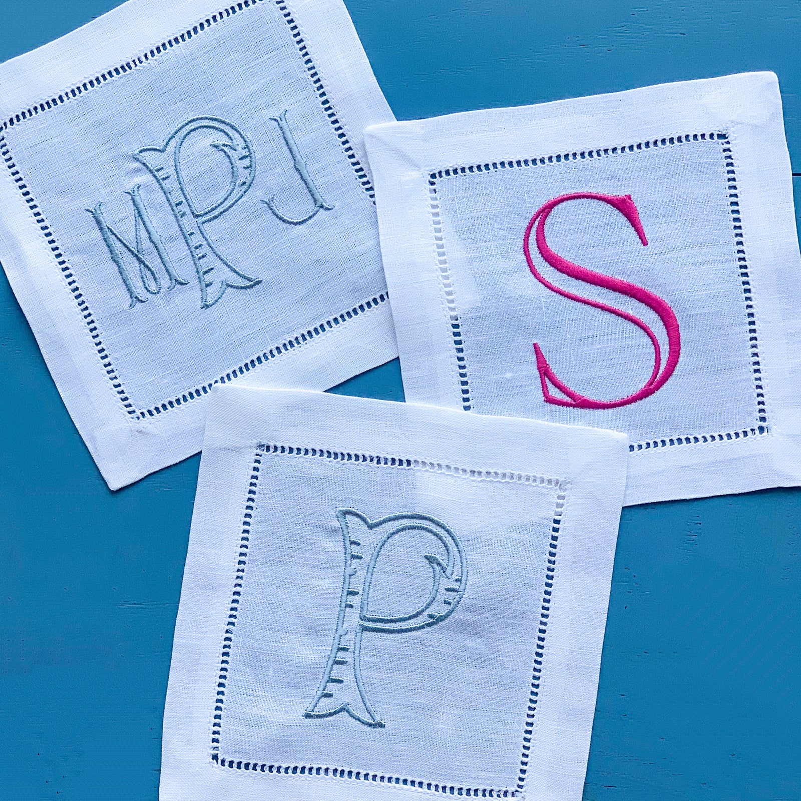 Monogrammed Linen Cocktail Napkins, set of 4