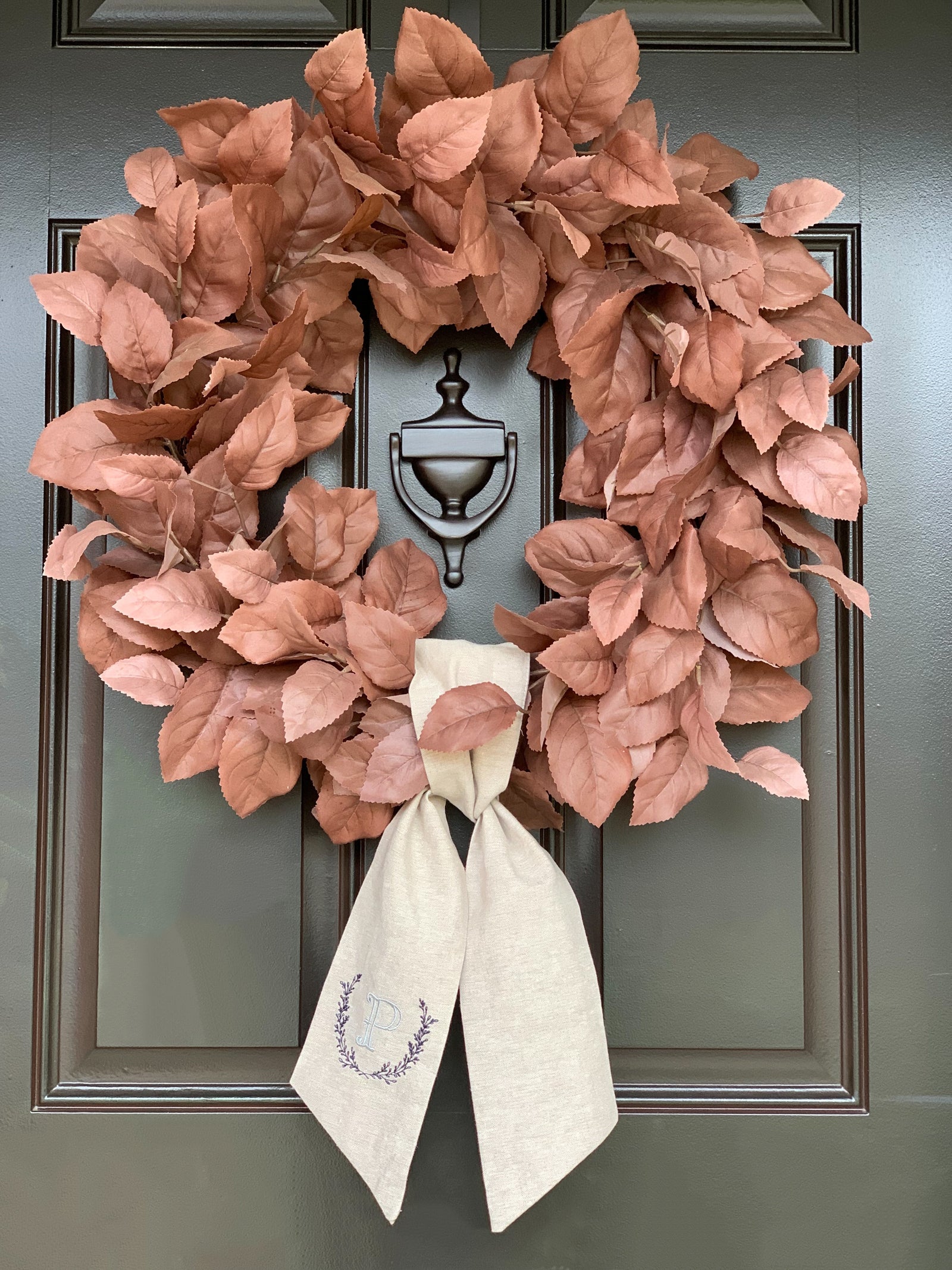 Flax Linen Wreath Wrap - Custom Embroidered, Holiday, Bridal Shower, Wedding & More