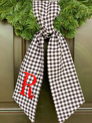 Black Gingham Wreath Wrap - Custom Embroidered, Holiday, Bridal Shower, Gameday Decor & More