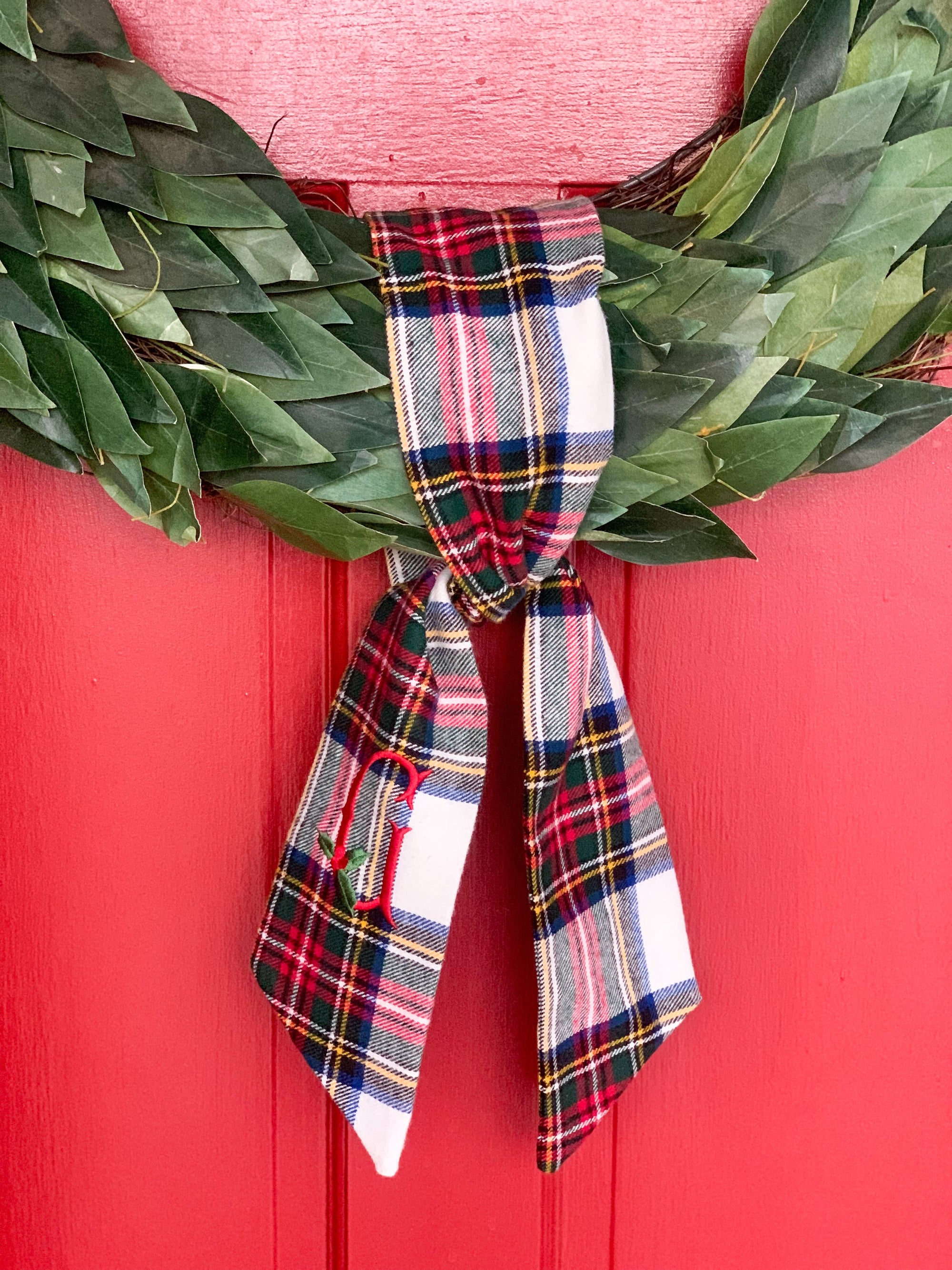 Tartan Plaid Wreath Wrap - Custom Embroidered, Holiday, Bridal Shower, Wedding & More