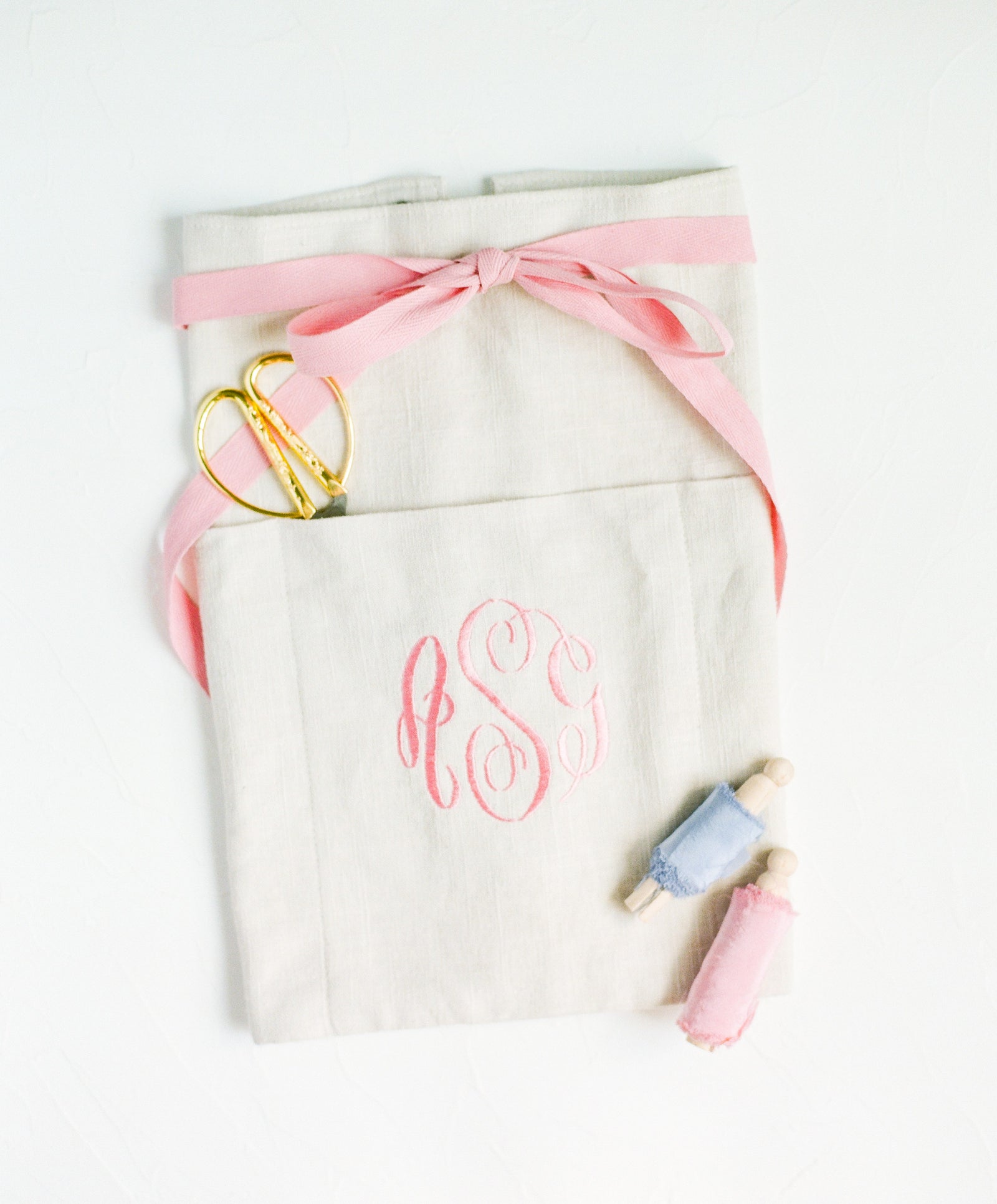 Monogrammed Linen Waist Apron 12" length